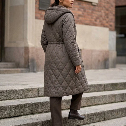Women’s Long Quilted Puffer Coat – Faux Fur Collar Winter Coat — variant_front