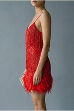Sophie | Women's Sequin Fringe Feather Trim Cocktail Dress — variant_front