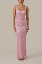 Olivia | Women's Sleeveless Sequin Maxi Evening Gown Square Neck — variant_front