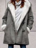 Hooded Suede Coat with Sherpa Lining and Toggle Closures — variant_front