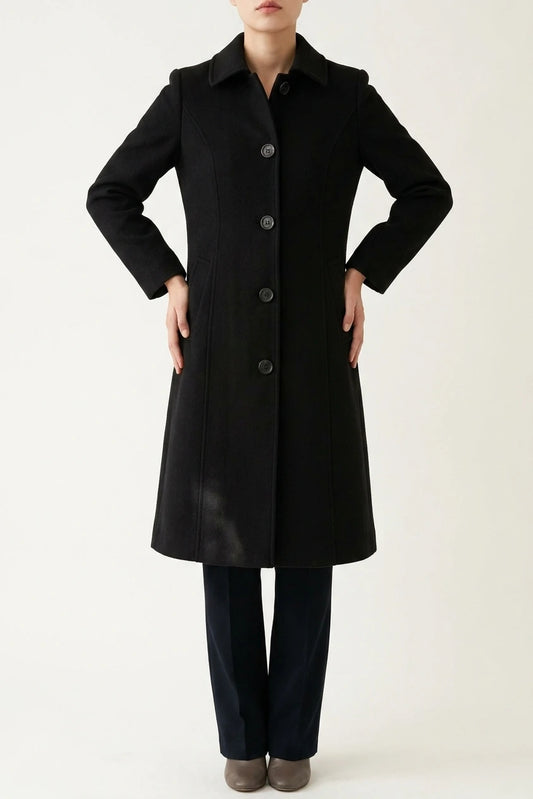 Tailored Button Front Wool Blend Coat — variant_front