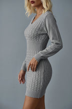 Women's Cable Knit V-Neck Jumper Dress Long Sleeve — variant_front