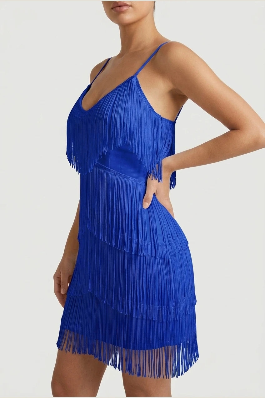 Evelyn | Women's White Fringe Mini Party Dress Spaghetti Strap — variant_front