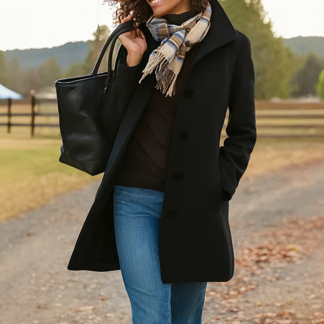 Elegant Mid Length Wool Coat with High Collar — variant_front