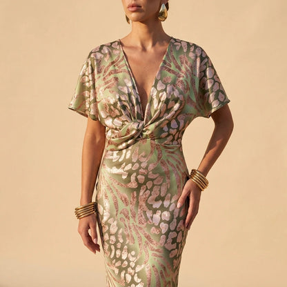Willow | Women's V-Neck Twist-Front Midi Cocktail Party Dress — variant_front