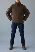 Teddy Zip Up Jacket with Stripe Detail for Women — variant_front