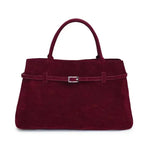 Large Suede Shoulder Bag with Belt Buckle Detail - Top-handle Tote — variant_front