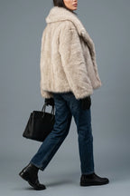Women's Faux Fur Jacket with Collar and Long Sleeves — variant_front