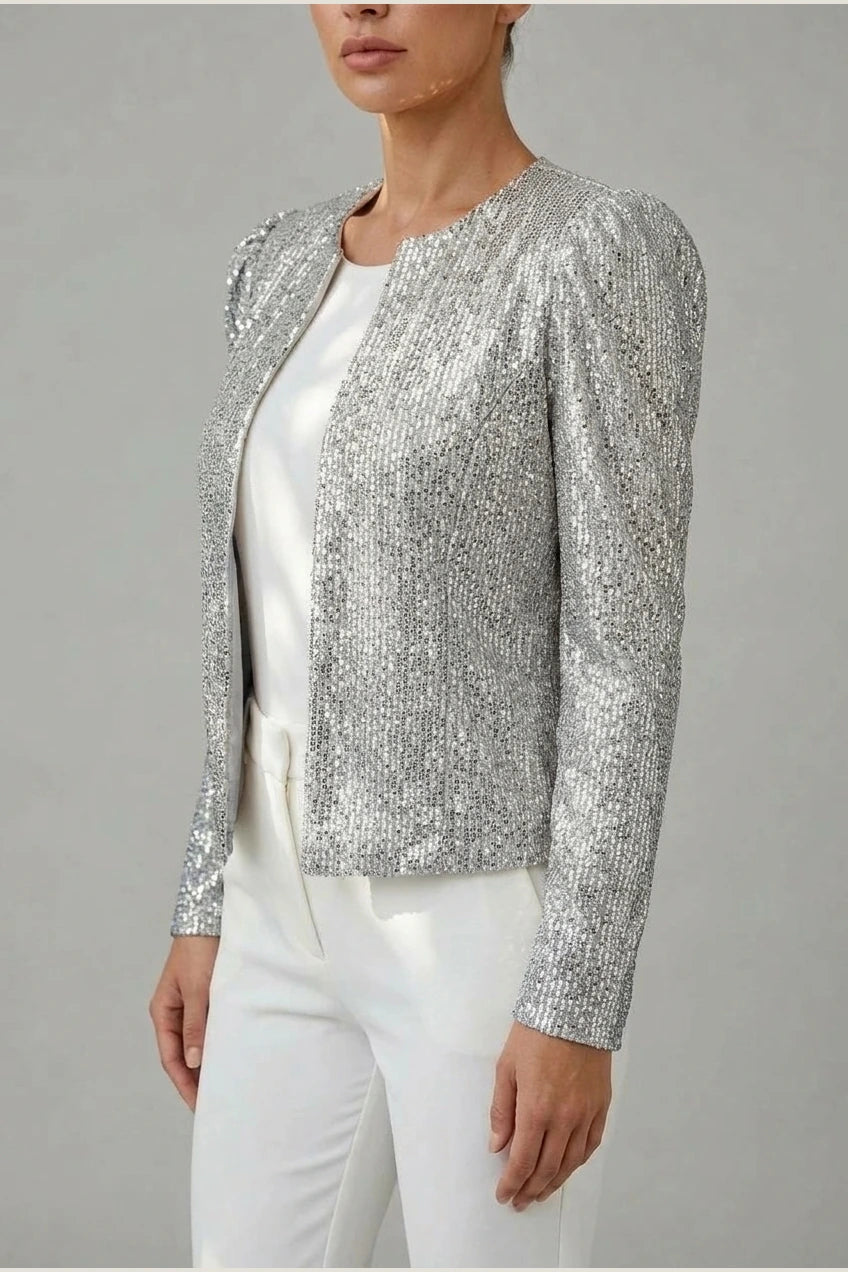 Aria | Women's Open Front Sequin Sparkle Party Jacket — variant_front