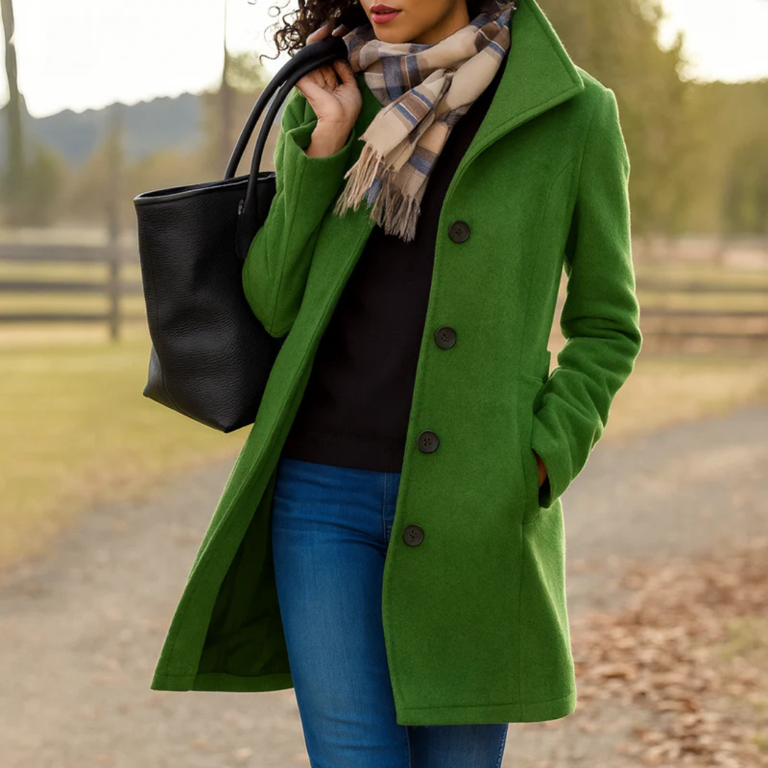 Elegant Mid Length Wool Coat with High Collar — variant_front