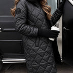 Hooded Long Quilted Puffer Coat with Diamond Stitch Detail — variant_front