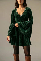 Mini Dress Women - Velvet Mini Dress with V-Neckline — variant_front
