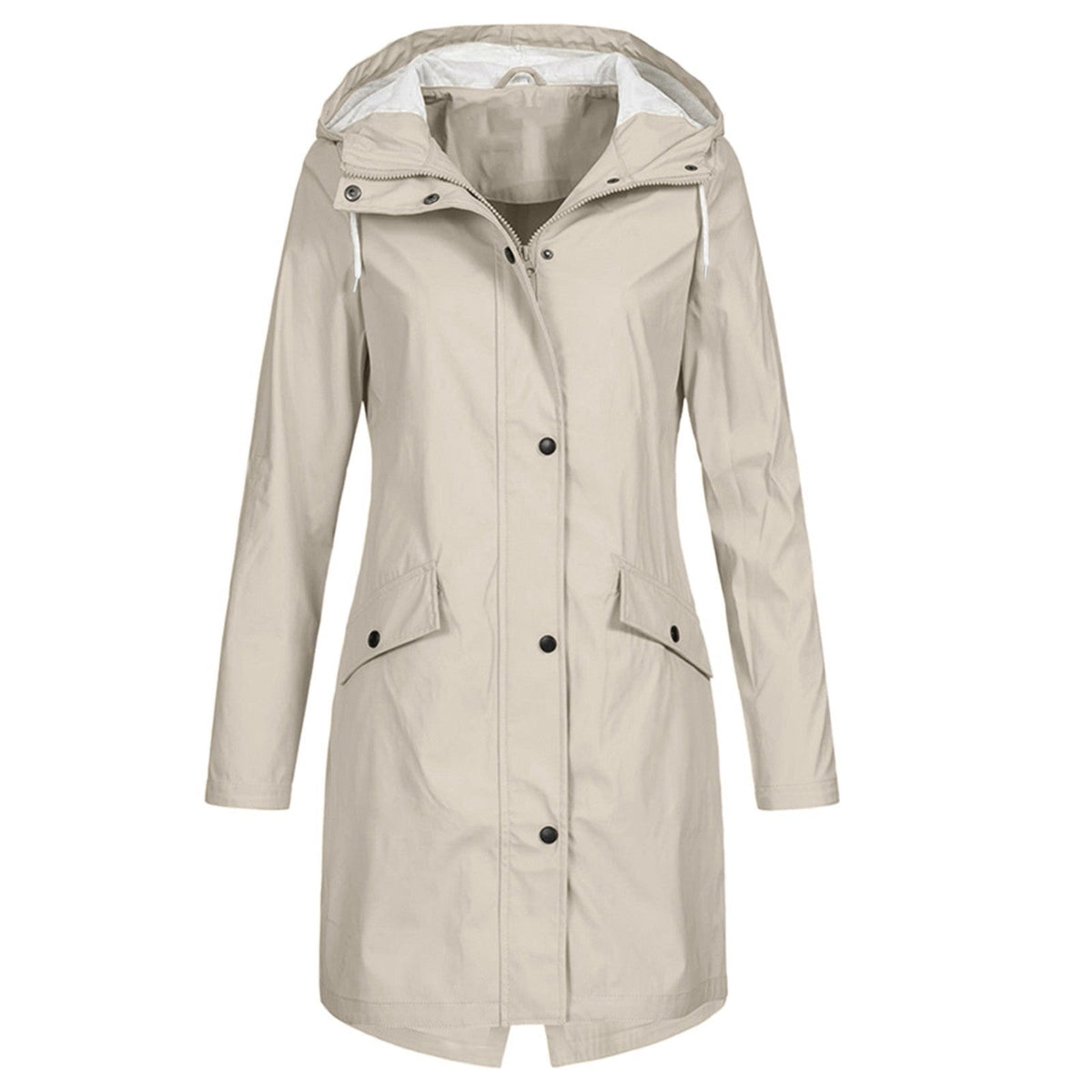 Hooded Waterproof Rain Jacket with Elasticated Waist and Flap Pockets
