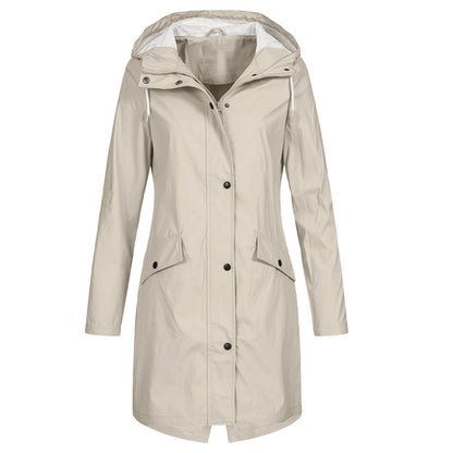 Hooded Waterproof Rain Jacket with Elasticated Waist and Flap Pockets