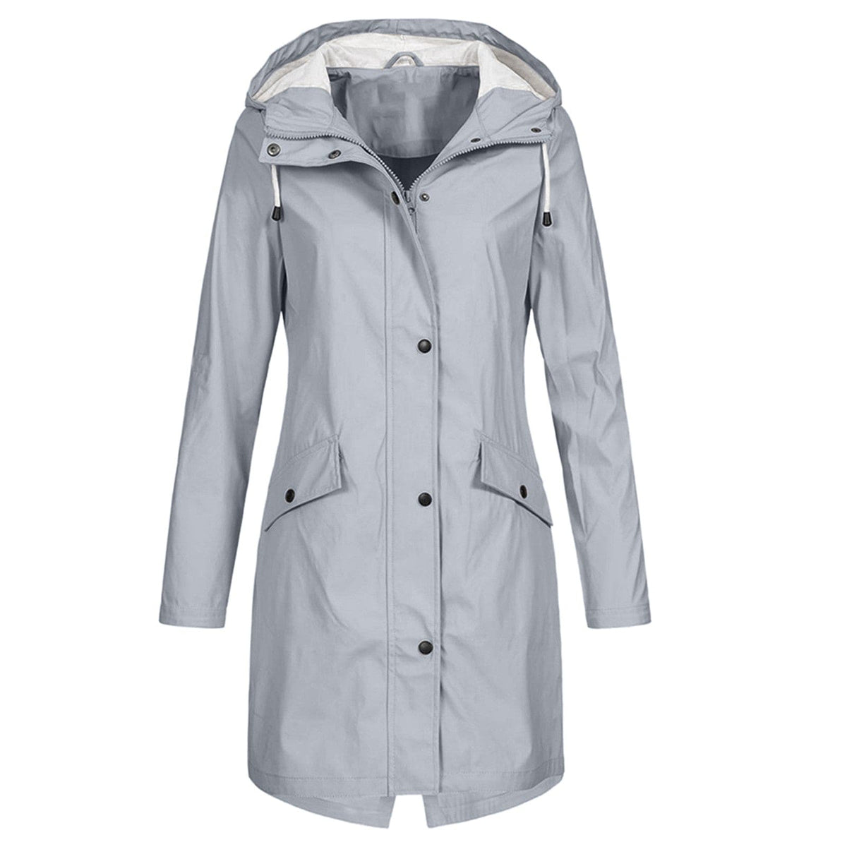Hooded Waterproof Rain Jacket with Elasticated Waist and Flap Pockets