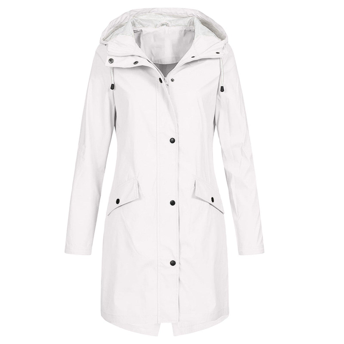 Hooded Waterproof Rain Jacket with Elasticated Waist and Flap Pockets
