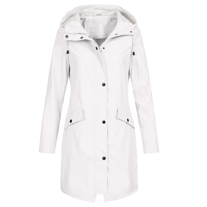 Hooded Waterproof Rain Jacket with Elasticated Waist and Flap Pockets