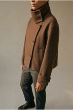 Jacket Women - Wool Blend Cropped Jacket with Buckle Collar — variant_front