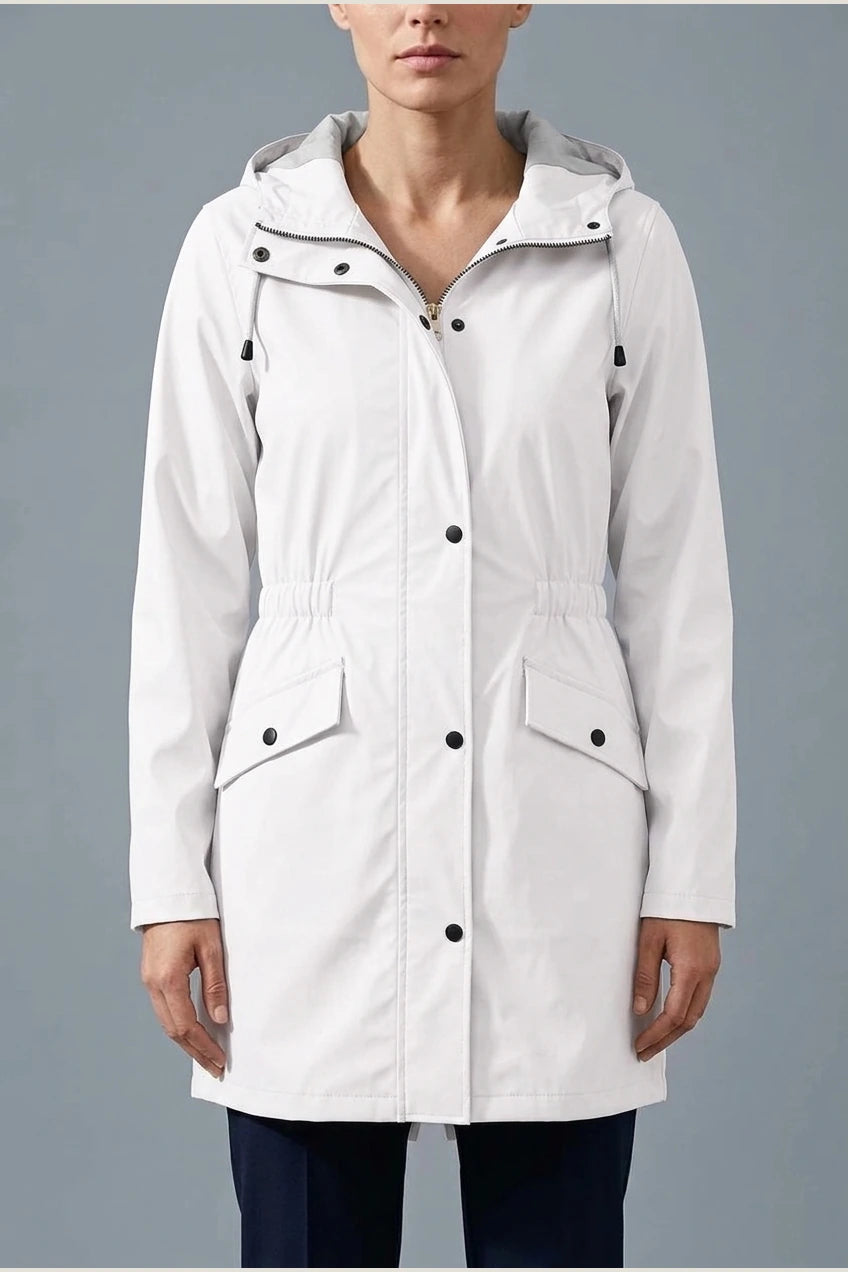 Hooded Waterproof Rain Jacket with Elasticated Waist and Flap Pockets — variant_front
