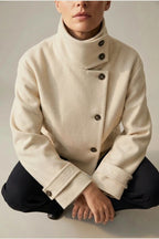 Jacket Women - Wool Blend Cropped Jacket with Buckle Collar — variant_front