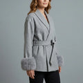 Women's Elegant Wool Coat with Faux Fur Cuffs and Belted Wrap Style – Meredith — variant_front