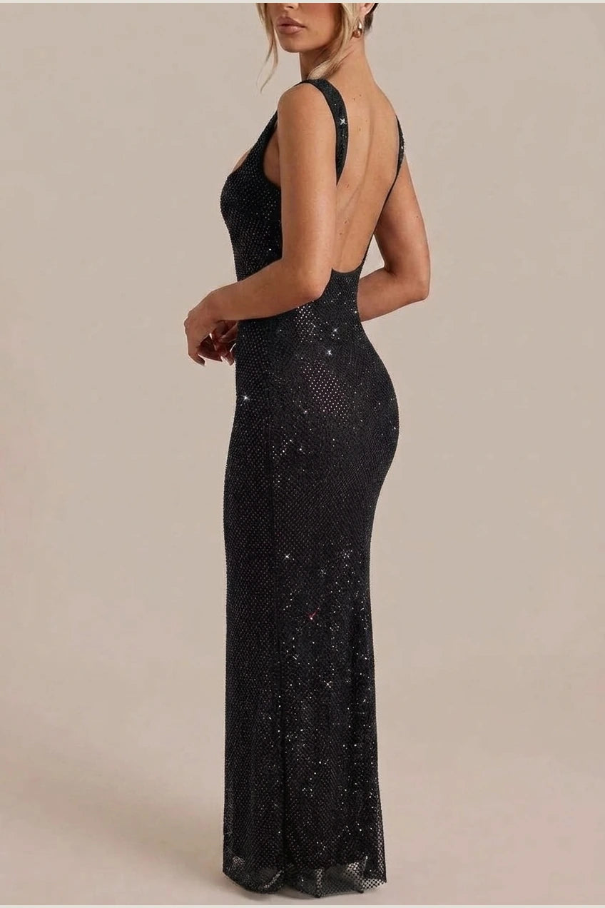Olivia | Women's Sleeveless Sequin Maxi Evening Gown Square Neck — variant_front