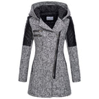 Fitted Hooded Winter Coat with Quilted Leather Shoulders — variant_front