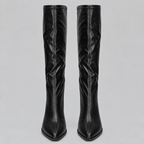 Women’s Pointed Toe Knee-High Boots with Chunky Block Heel — variant_front