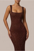 Olivia | Women's Sleeveless Sequin Maxi Evening Gown Square Neck — variant_front