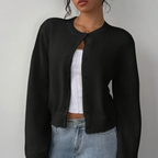 Soft Cropped Knit Cardigan with Round Neck — variant_front