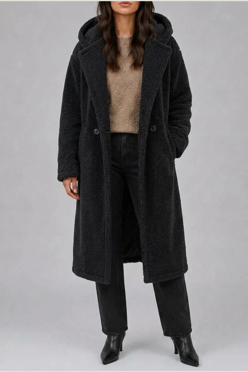 Women’s Long Hooded Teddy Coat – Oversized Borg Winter Coat — variant_front
