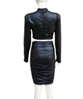 Women's Cropped Top & Mini Skirt Set with Long Sleeves — variant_front