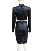 Women's Cropped Top & Mini Skirt Set with Long Sleeves — variant_front
