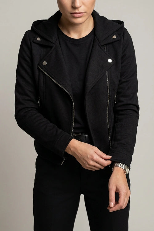 Women's Biker Jacket with Zip Detail and Tailored Fit — variant_front