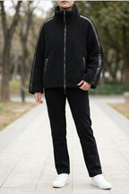 Teddy Zip Up Jacket with Stripe Detail for Women — variant_front