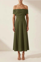 Scarlett | Women's Off-Shoulder Midi Cocktail Party Dress Cotton Blend — variant_front