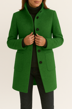Tailored Wool Coat with High Neck and Patch Pockets — variant_front