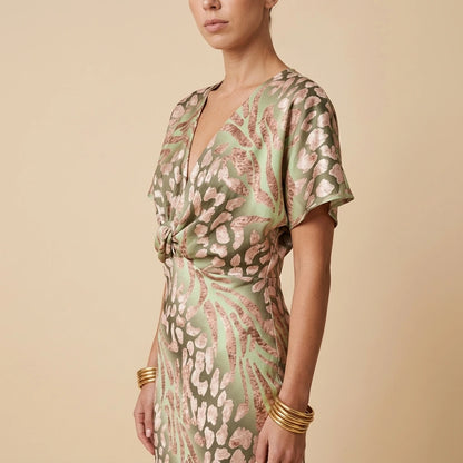 Willow | Women's V-Neck Twist-Front Midi Cocktail Party Dress — variant_front