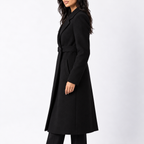 Women’s Long Belted Wool Winter Coat with Wide Lapels and Side Pockets — variant_front