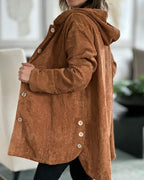 Retro Hooded Corduroy Jacket with Wooden Buttons — variant_front