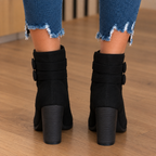 Suede Heeled Ankle Boots with Double Buckle Strap Detail — variant_front