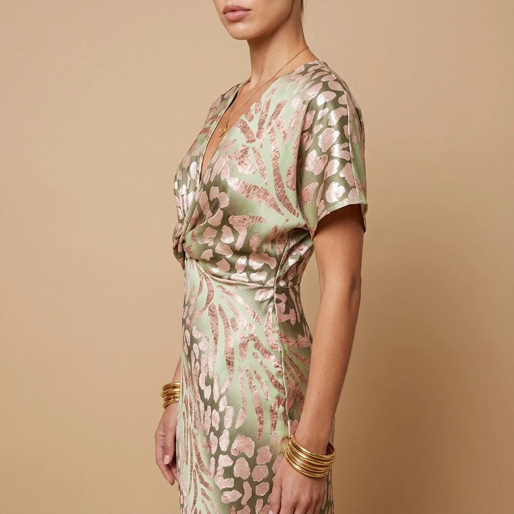 Willow | Women's V-Neck Twist-Front Midi Cocktail Party Dress — variant_front