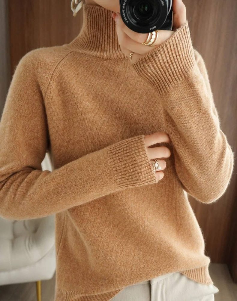 Soft Turtleneck Sweater with Ribbed Cuffs and Hem — variant_front