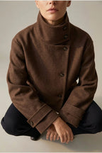 Jacket Women - Wool Blend Cropped Jacket with Buckle Collar — variant_front