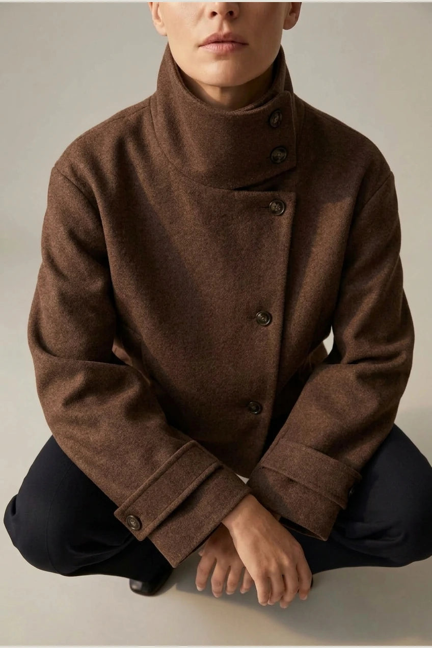 Jacket Women - Wool Blend Cropped Jacket with Buckle Collar — variant_front