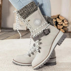 Insulated Lace Up Winter Boots with Knit Cuff and Buckle Detail — variant_front