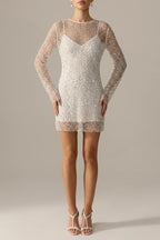 Phoebe | Women's Sequin Mesh Long-Sleeve Autumn Dress Mini Party — variant_front