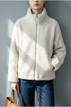 Teddy Zip Up Jacket with Stripe Detail for Women — variant_front