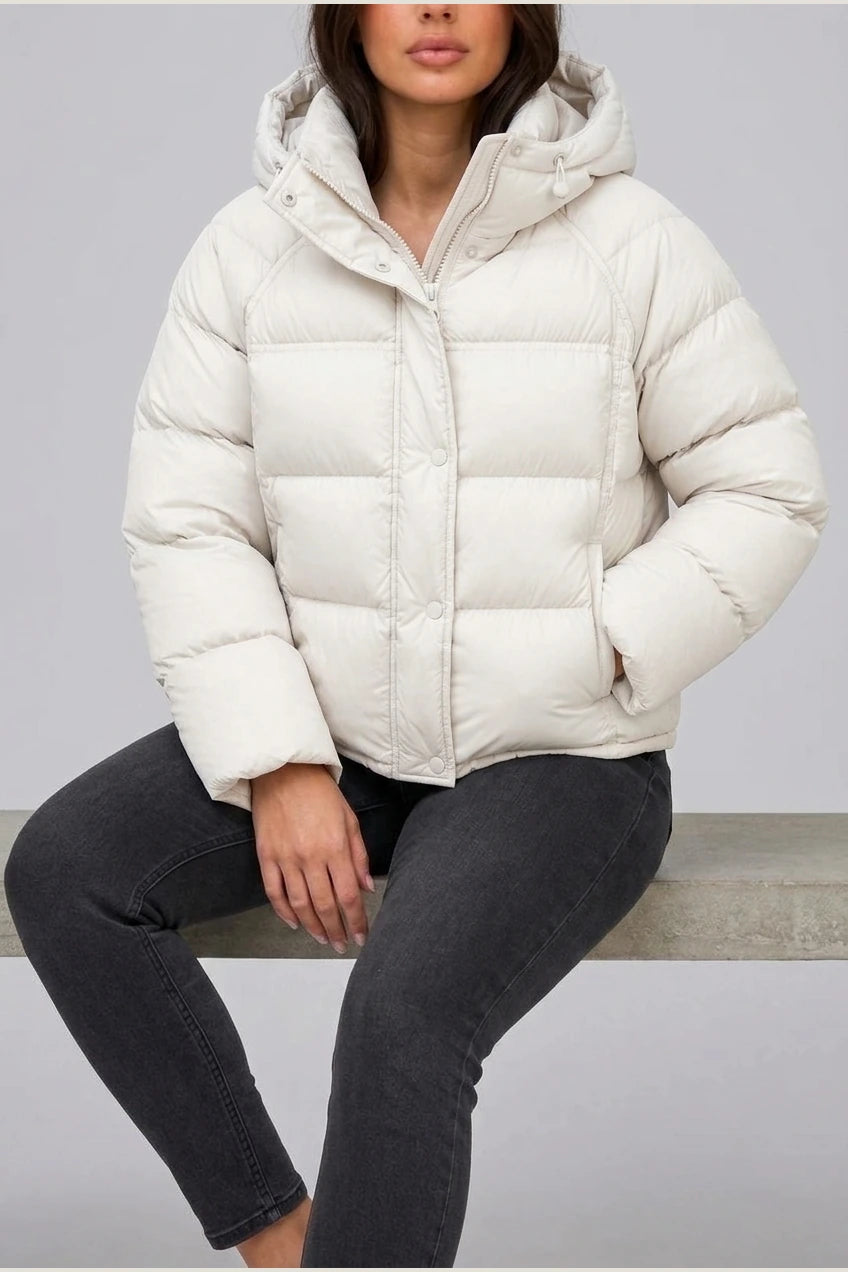 Women’s Hooded Puffer Jacket – High Neck Padded Winter Coat — variant_front