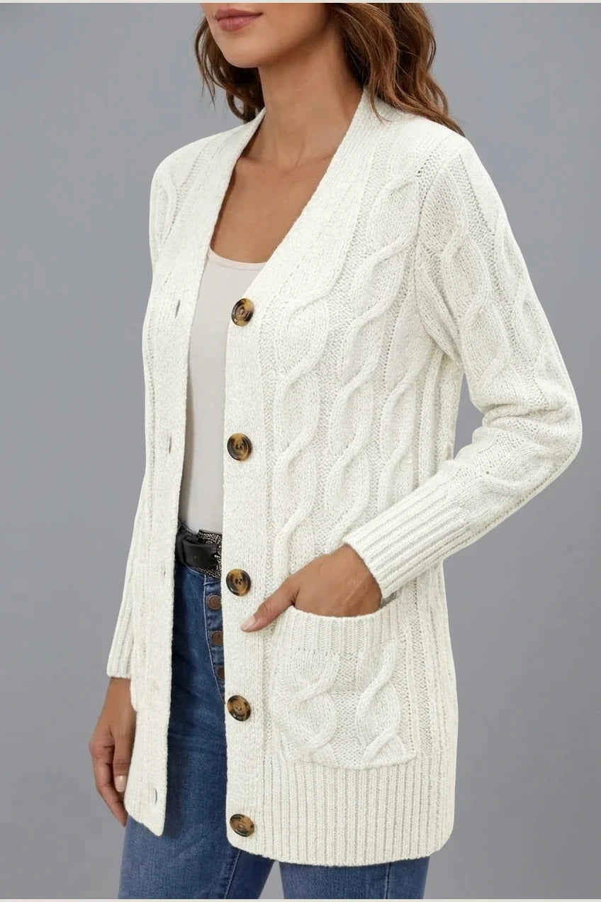 Solid Long Sleeve Cable Cardigan Women'S — variant_front